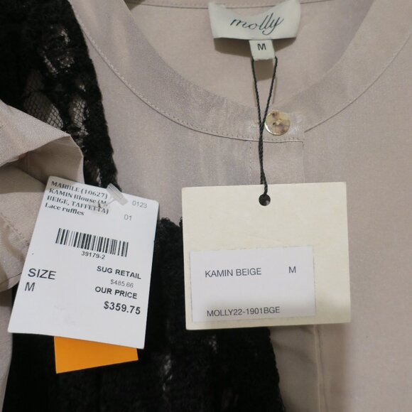 Molly Taffeta Women's Blouse Top Lace Ruffle Beige Size M NWT - Picture 4 of 6